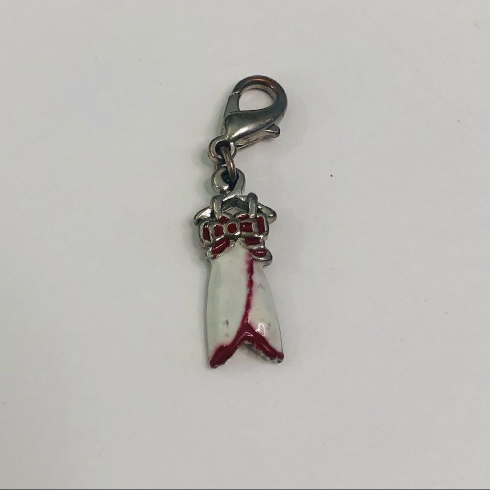 dress charm white and red enamel silver tone dangle charm shopping girly y2k‎